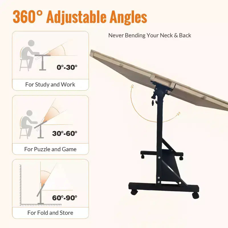 JVNOXK Wooden Puzzle Table with Drawers, Adjustable Puzzle Table, 360 Tilting Puzzle Table with Legs and Wheels, Height and Angle Adjustable