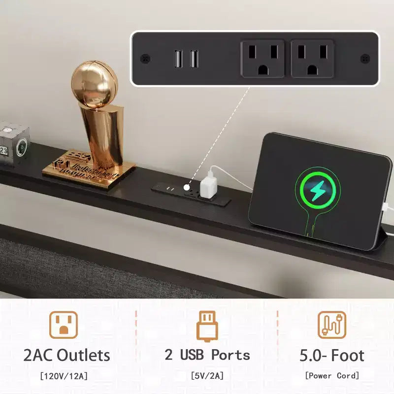 Twin Size Kids Platform Bed Frame with Upholstered Storage Headboard RGB LED Lights Built In Charging Station USB Ports No Box Spring Needed Metal Bed