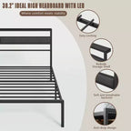 Twin Size Kids Platform Bed Frame with Upholstered Storage Headboard RGB LED Lights Built In Charging Station USB Ports No Box Spring Needed Metal Bed