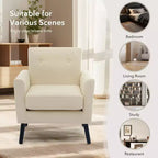 Mid-Century Modern Accent Chair with Wood Legs | Linen Fabric Upholstered Armchair with Thick Cushion for Living Room, Office & Bedroom