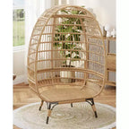 360 Swivel Egg Chair with Cushions, Indoor Outdoor Wicker Egg Basket Lounge Chair for Patio Porch Living Room, All Weather Resistance