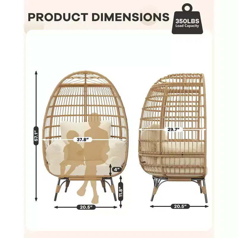 360 Swivel Egg Chair with Cushions, Indoor Outdoor Wicker Egg Basket Lounge Chair for Patio Porch Living Room, All Weather Resistance