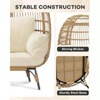 360 Swivel Egg Chair with Cushions, Indoor Outdoor Wicker Egg Basket Lounge Chair for Patio Porch Living Room, All Weather Resistance