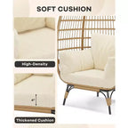 360 Swivel Egg Chair with Cushions, Indoor Outdoor Wicker Egg Basket Lounge Chair for Patio Porch Living Room, All Weather Resistance