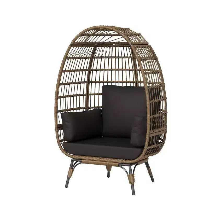 360 Swivel Egg Chair with Cushions, Indoor Outdoor Wicker Egg Basket Lounge Chair for Patio Porch Living Room, All Weather Resistance