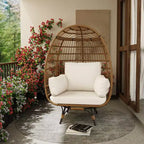 360 Swivel Egg Chair with Cushions, Indoor Outdoor Wicker Egg Basket Lounge Chair for Patio Porch Living Room, All Weather Resistance