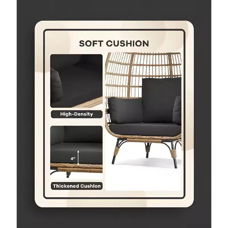 360 Swivel Egg Chair with Cushions, Indoor Outdoor Wicker Egg Basket Lounge Chair for Patio Porch Living Room, All Weather Resistance