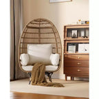 360 Swivel Egg Chair with Cushions, Indoor Outdoor Wicker Egg Basket Lounge Chair for Patio Porch Living Room, All Weather Resistance