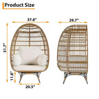 360 Swivel Egg Chair with Cushions, Indoor Outdoor Wicker Egg Basket Lounge Chair for Patio Porch Living Room, All Weather Resistance
