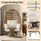 360 Swivel Egg Chair with Cushions, Indoor Outdoor Wicker Egg Basket Lounge Chair for Patio Porch Living Room, All Weather Resistance