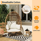 360 Swivel Egg Chair with Cushions, Indoor Outdoor Wicker Egg Basket Lounge Chair for Patio Porch Living Room, All Weather Resistance