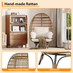 360 Swivel Egg Chair with Cushions, Indoor Outdoor Wicker Egg Basket Lounge Chair for Patio Porch Living Room, All Weather Resistance