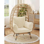 360 Swivel Egg Chair with Cushions, Indoor Outdoor Wicker Egg Basket Lounge Chair for Patio Porch Living Room, All Weather Resistance