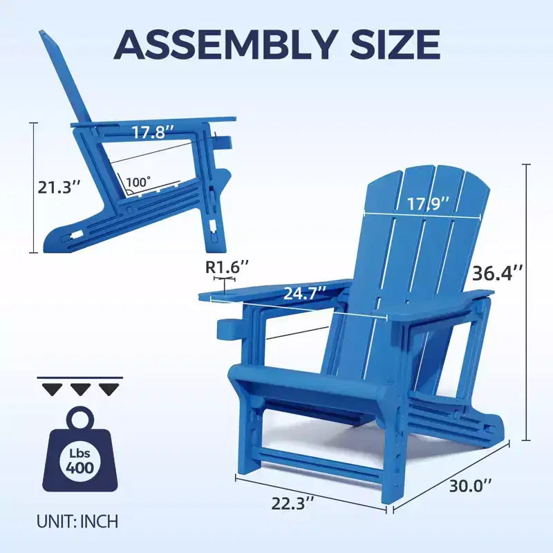 NAYSAYE Patio Chaise Lounge Adirondack Chair 4-Piece Foldable Recliner with Cup Holder 400 LBS Capacity for Backyard Garden, 22.3*30*36.4