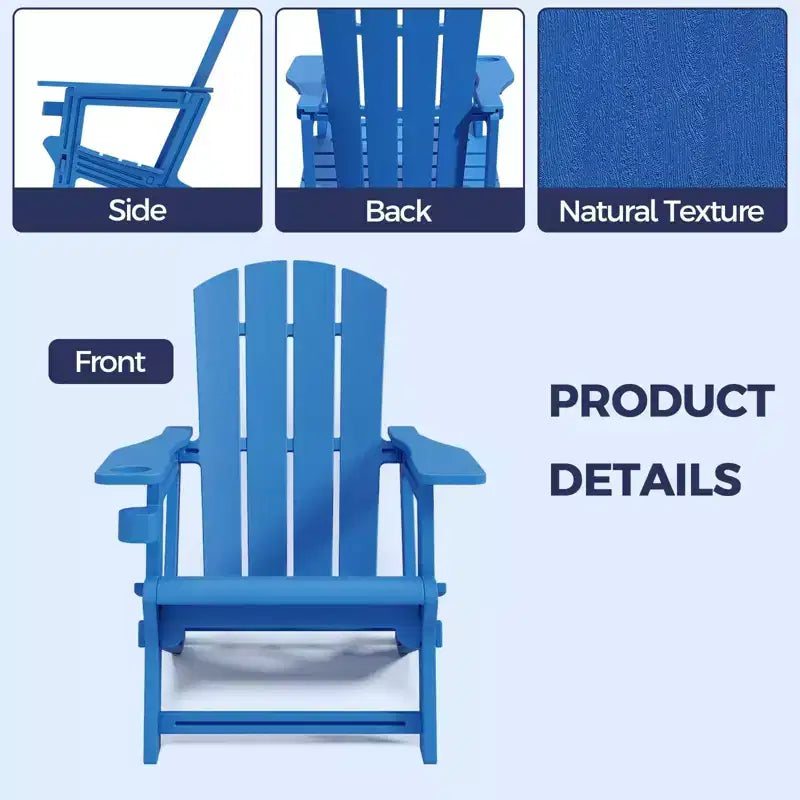 NAYSAYE Patio Chaise Lounge Adirondack Chair 4-Piece Foldable Recliner with Cup Holder 400 LBS Capacity for Backyard Garden, 22.3*30*36.4