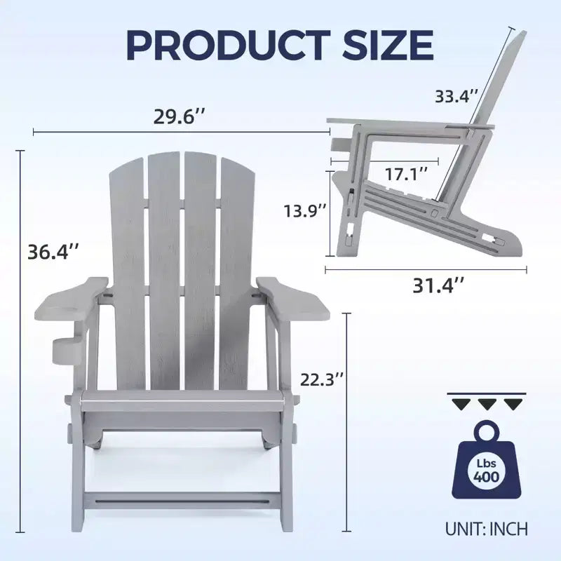NAYSAYE Patio Chaise Lounge Adirondack Chair 4-Piece Foldable Recliner with Cup Holder 400 LBS Capacity for Backyard Garden, 22.3*30*36.4