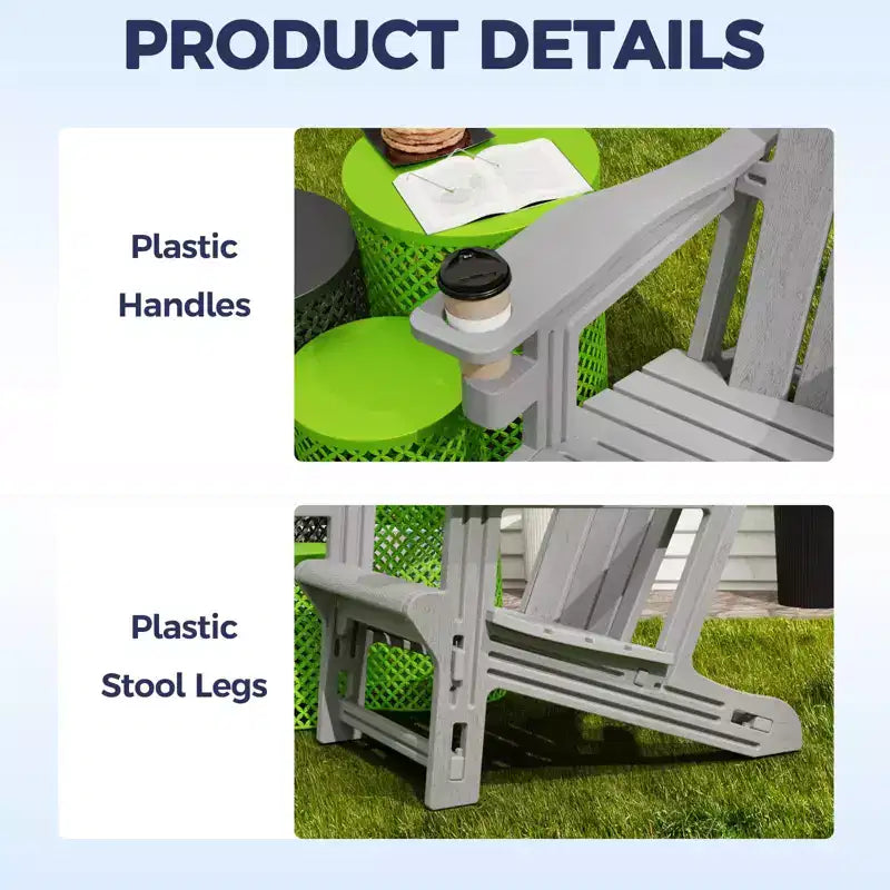 NAYSAYE Patio Chaise Lounge Adirondack Chair 4-Piece Foldable Recliner with Cup Holder 400 LBS Capacity for Backyard Garden, 22.3*30*36.4