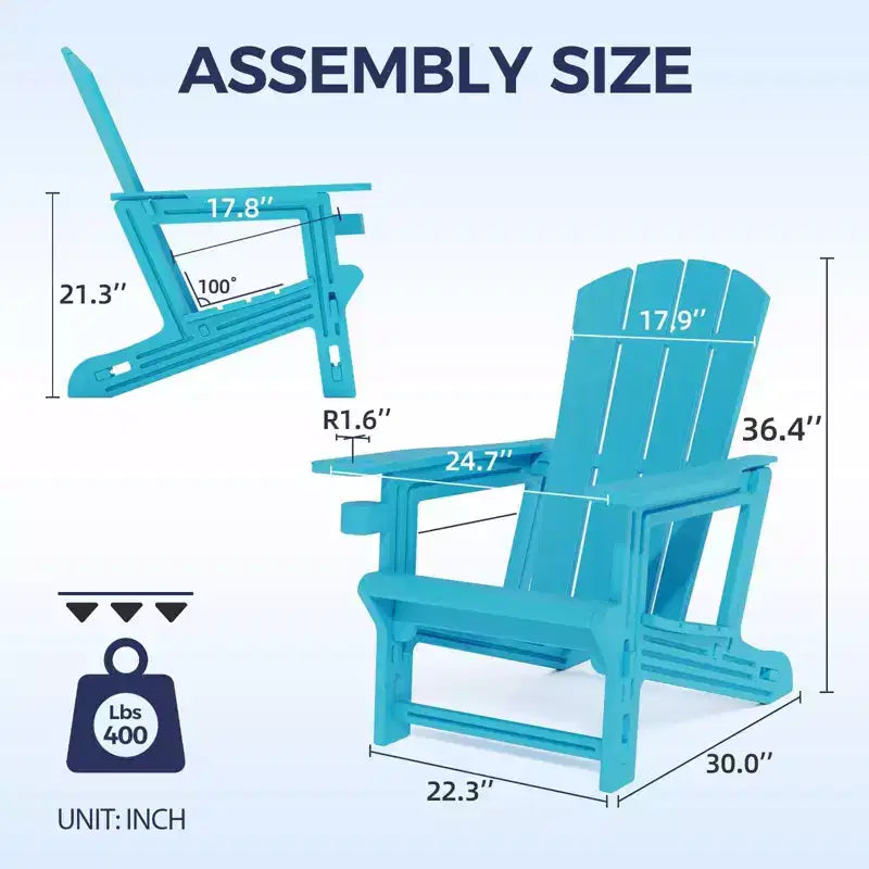 NAYSAYE Patio Chaise Lounge Adirondack Chair 4-Piece Foldable Recliner with Cup Holder 400 LBS Capacity for Backyard Garden, 22.3*30*36.4