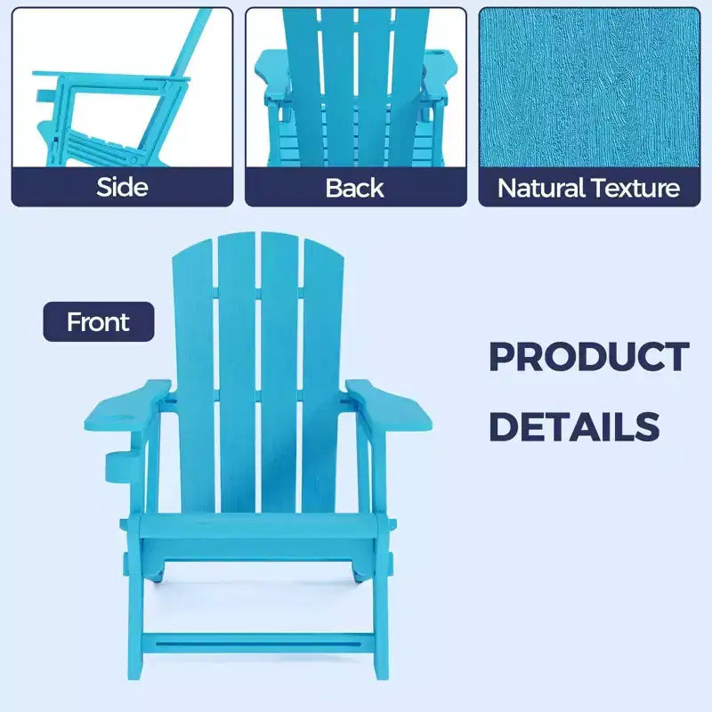 NAYSAYE Patio Chaise Lounge Adirondack Chair 4-Piece Foldable Recliner with Cup Holder 400 LBS Capacity for Backyard Garden, 22.3*30*36.4