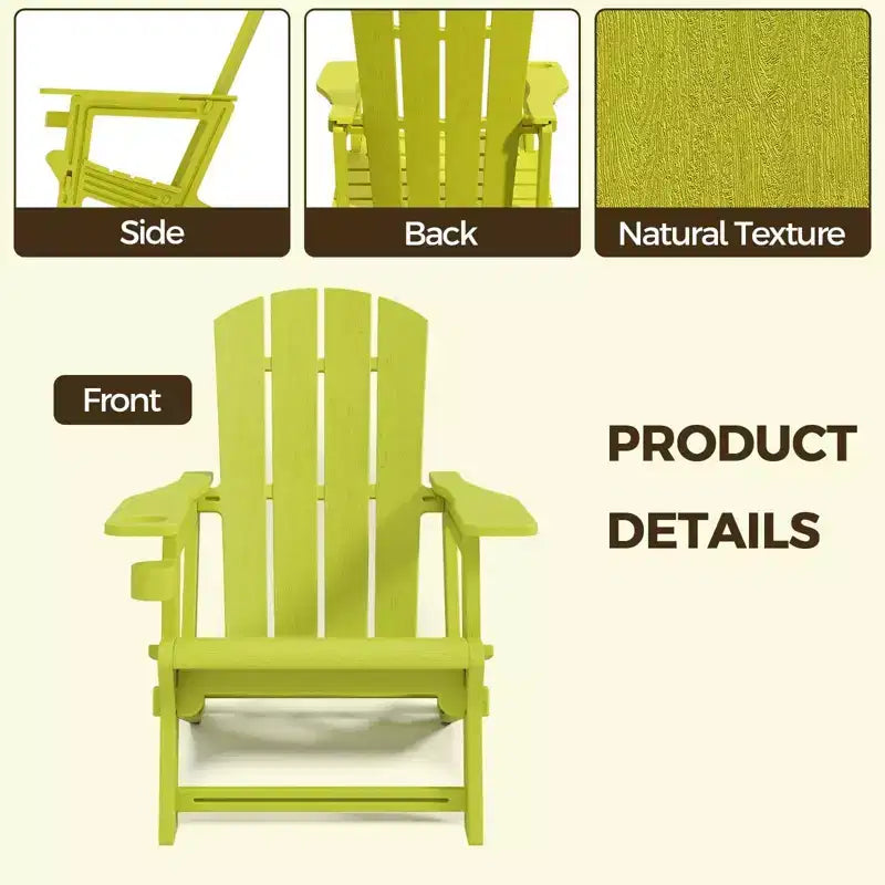 NAYSAYE Patio Chaise Lounge Adirondack Chair 4-Piece Foldable Recliner with Cup Holder 400 LBS Capacity for Backyard Garden, 22.3*30*36.4