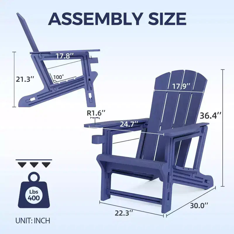 NAYSAYE Patio Chaise Lounge Adirondack Chair 4-Piece Foldable Recliner with Cup Holder 400 LBS Capacity for Backyard Garden, 22.3*30*36.4