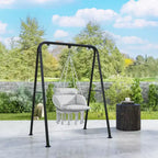 Hanging Hammock Chair with Cushion Steel Frame and Boho Fringe Indoor Outdoor