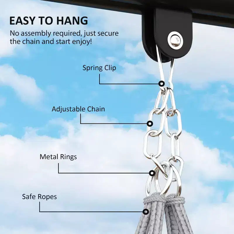 Hanging Hammock Chair with Cushion Steel Frame and Boho Fringe Indoor Outdoor