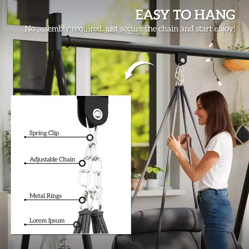 Hanging Hammock Chair with Cushion and Steel Frame Boho Style Indoor Outdoor