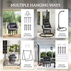 Hanging Hammock Chair with Cushion and Steel Frame Boho Style Indoor Outdoor