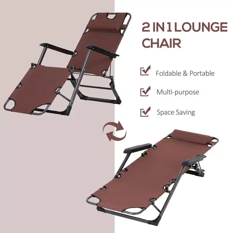 Sedia a sdraio pieghevole per esterni, sedia prendisole 2 in 1 con cuscino e tasca, sedia da piscina regolabile per spiaggia, patio, prato, ponte