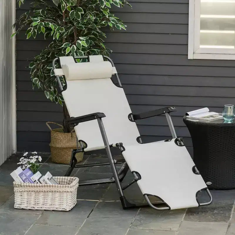 Sedia a sdraio pieghevole per esterni, sedia prendisole 2 in 1 con cuscino e tasca, sedia da piscina regolabile per spiaggia, patio, prato, ponte