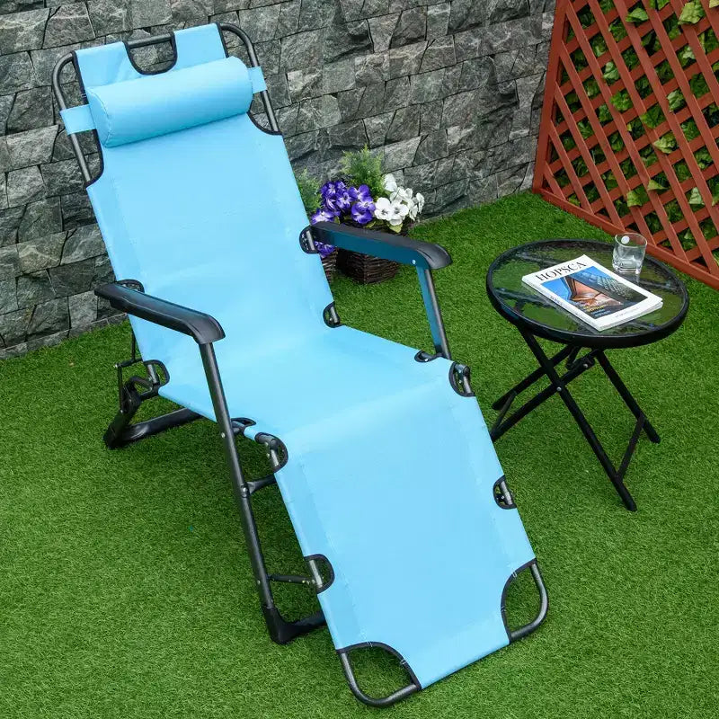 Sedia a sdraio pieghevole per esterni, sedia prendisole 2 in 1 con cuscino e tasca, sedia da piscina regolabile per spiaggia, patio, prato, ponte