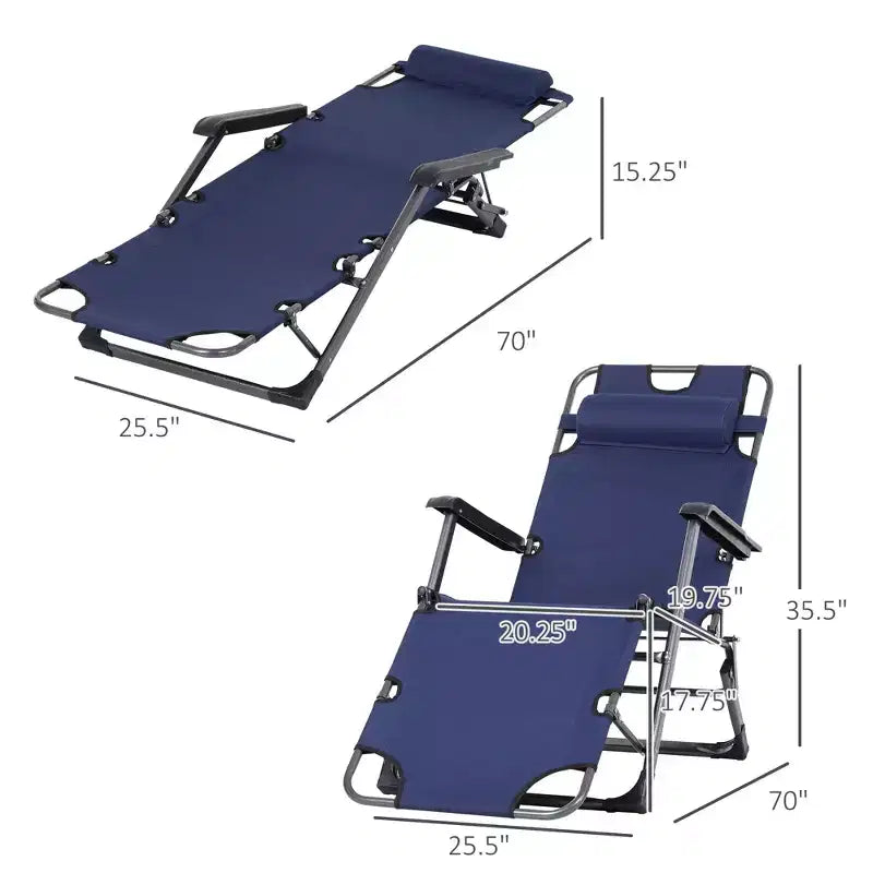 Sedia a sdraio pieghevole per esterni, sedia prendisole 2 in 1 con cuscino e tasca, sedia da piscina regolabile per spiaggia, patio, prato, ponte