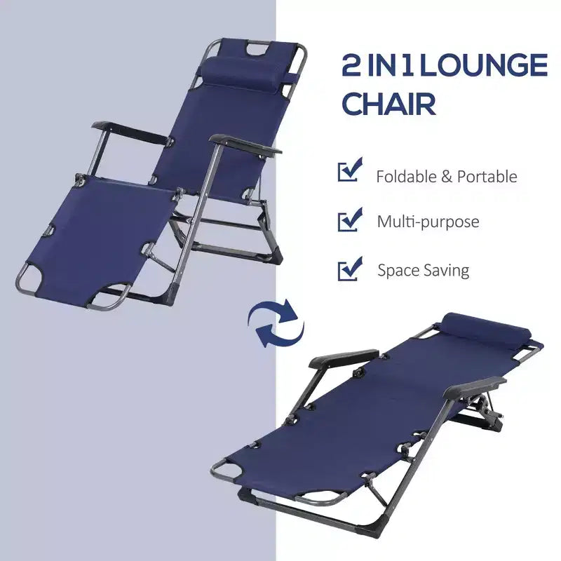 Sedia a sdraio pieghevole per esterni, sedia prendisole 2 in 1 con cuscino e tasca, sedia da piscina regolabile per spiaggia, patio, prato, ponte