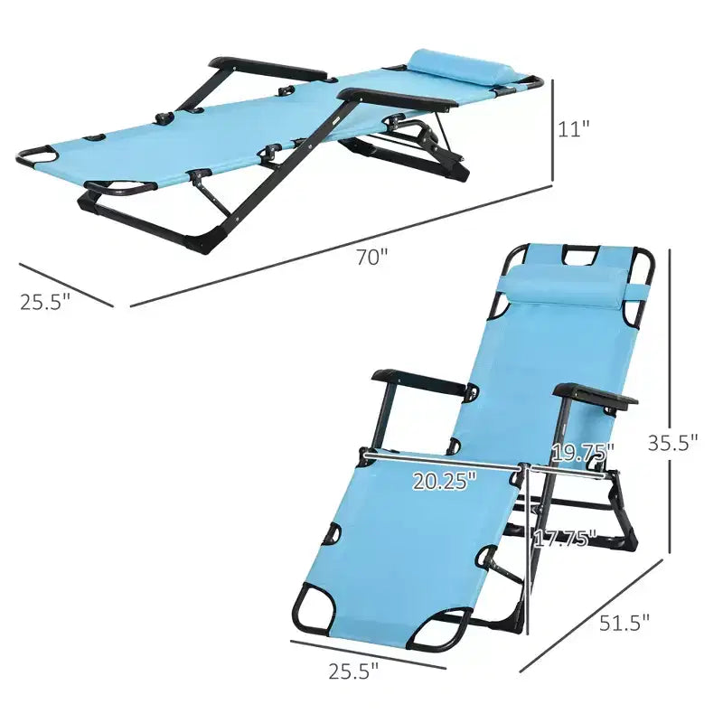 Sedia a sdraio pieghevole per esterni, sedia prendisole 2 in 1 con cuscino e tasca, sedia da piscina regolabile per spiaggia, patio, prato, ponte