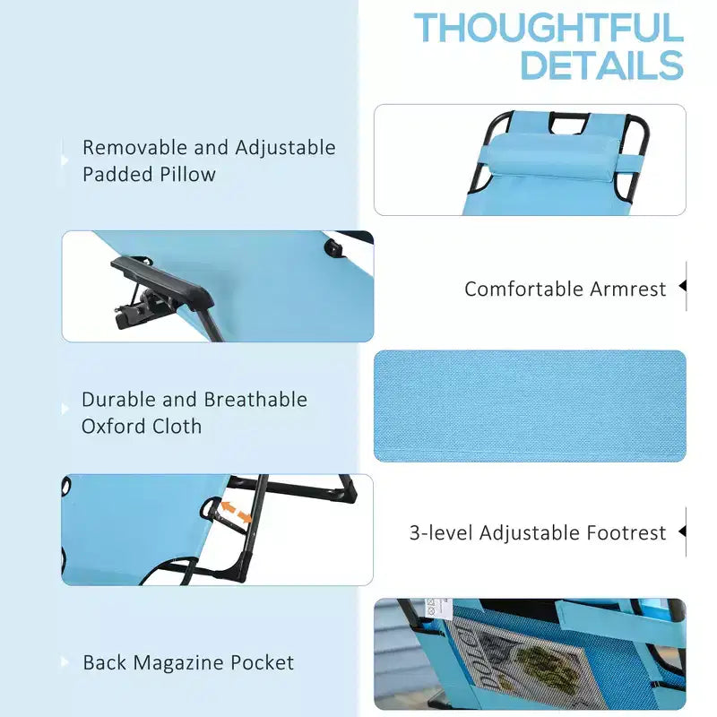 Sedia a sdraio pieghevole per esterni, sedia prendisole 2 in 1 con cuscino e tasca, sedia da piscina regolabile per spiaggia, patio, prato, ponte