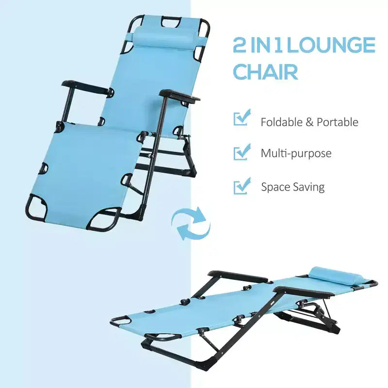 Sedia a sdraio pieghevole per esterni, sedia prendisole 2 in 1 con cuscino e tasca, sedia da piscina regolabile per spiaggia, patio, prato, ponte