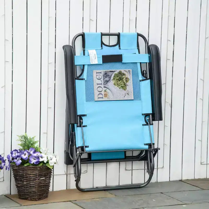 Sedia a sdraio pieghevole per esterni, sedia prendisole 2 in 1 con cuscino e tasca, sedia da piscina regolabile per spiaggia, patio, prato, ponte