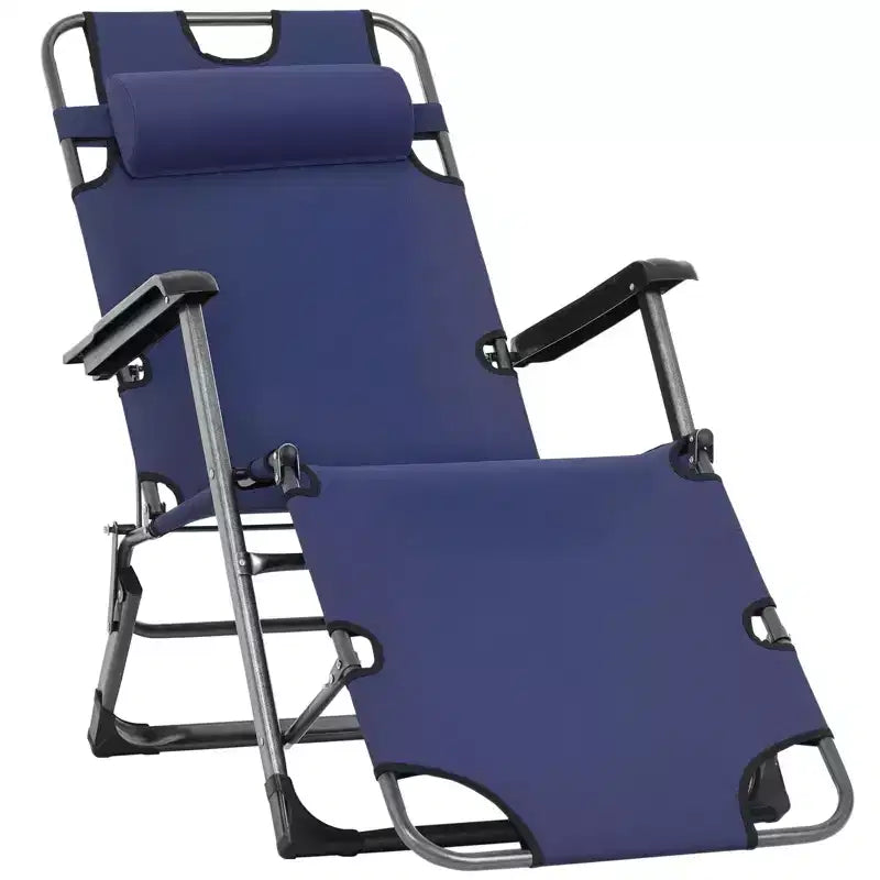 Sedia a sdraio pieghevole per esterni, sedia prendisole 2 in 1 con cuscino e tasca, sedia da piscina regolabile per spiaggia, patio, prato, ponte