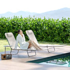 2 Piece Folding Chaise Lounge Chairs, Pool Sun Tanning Chairs with Reclining Back, Breathable Mesh Seat, Headrest for Beach, Patio