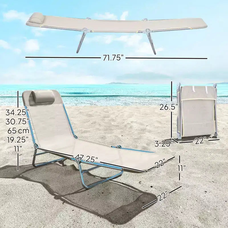 2 Piece Folding Chaise Lounge Chairs, Pool Sun Tanning Chairs with Reclining Back, Breathable Mesh Seat, Headrest for Beach, Patio