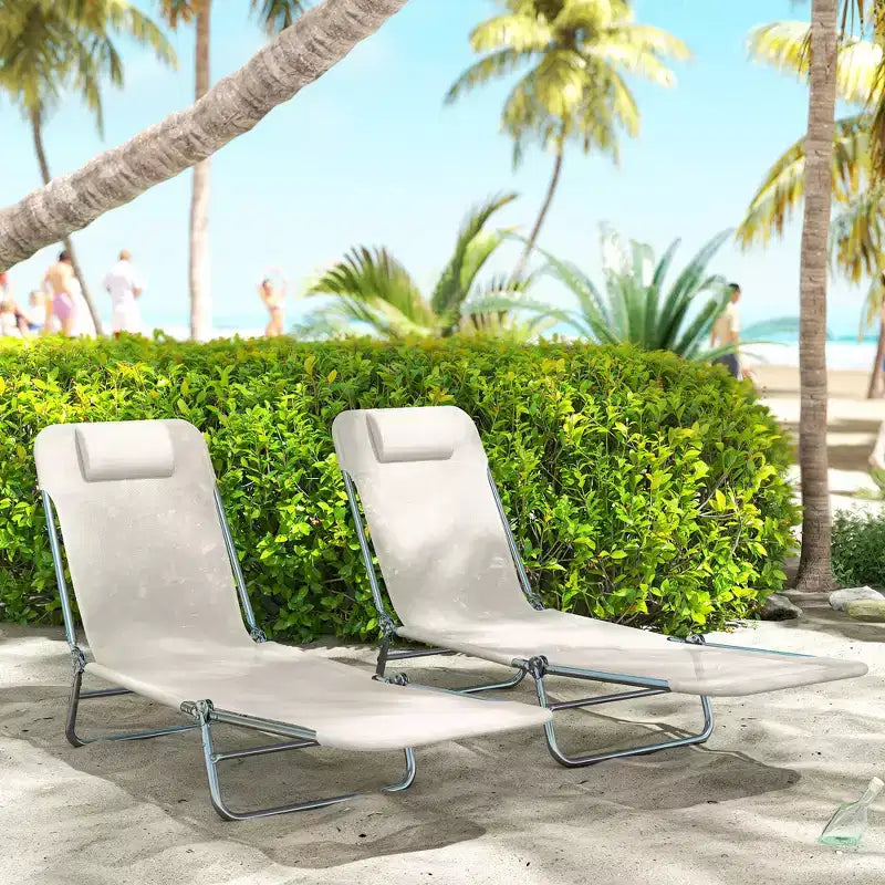 2 Piece Folding Chaise Lounge Chairs, Pool Sun Tanning Chairs with Reclining Back, Breathable Mesh Seat, Headrest for Beach, Patio