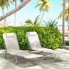 2 Piece Folding Chaise Lounge Chairs, Pool Sun Tanning Chairs with Reclining Back, Breathable Mesh Seat, Headrest for Beach, Patio