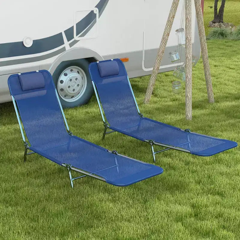 2 Piece Folding Chaise Lounge Chairs, Pool Sun Tanning Chairs with Reclining Back, Breathable Mesh Seat, Headrest for Beach, Patio