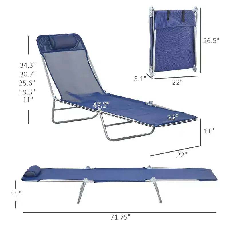 2 Piece Folding Chaise Lounge Chairs, Pool Sun Tanning Chairs with Reclining Back, Breathable Mesh Seat, Headrest for Beach, Patio