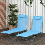 2 Piece Folding Chaise Lounge Chairs, Pool Sun Tanning Chairs with Reclining Back, Breathable Mesh Seat, Headrest for Beach, Patio