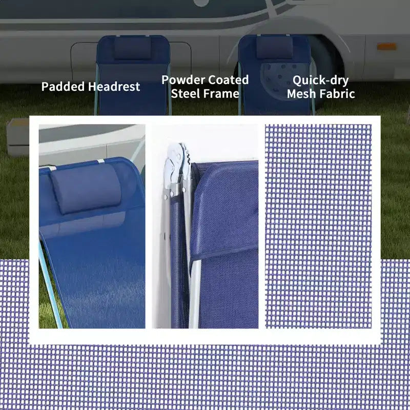 2 Piece Folding Chaise Lounge Chairs, Pool Sun Tanning Chairs with Reclining Back, Breathable Mesh Seat, Headrest for Beach, Patio