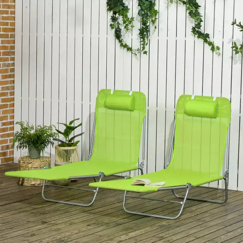 2 Piece Folding Chaise Lounge Chairs, Pool Sun Tanning Chairs with Reclining Back, Breathable Mesh Seat, Headrest for Beach, Patio