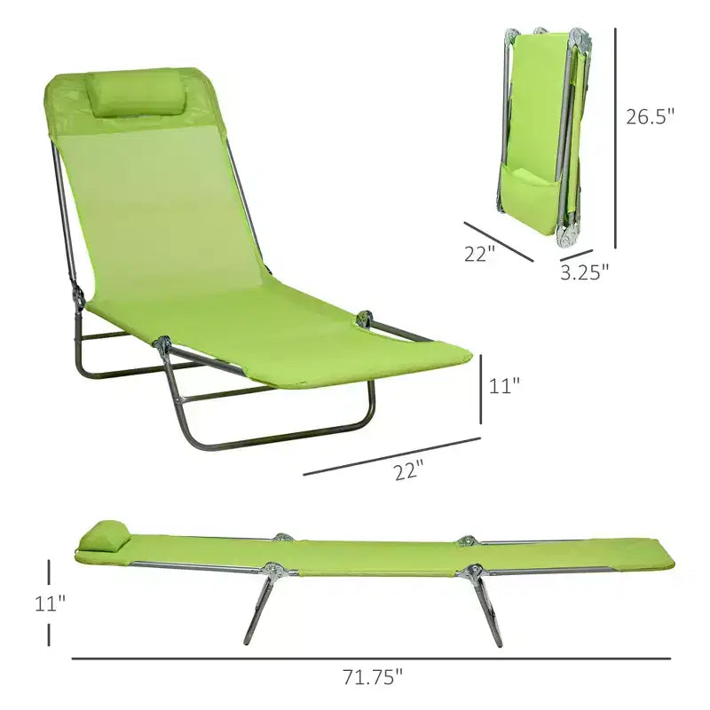 2 Piece Folding Chaise Lounge Chairs, Pool Sun Tanning Chairs with Reclining Back, Breathable Mesh Seat, Headrest for Beach, Patio