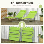 2 Piece Folding Chaise Lounge Chairs, Pool Sun Tanning Chairs with Reclining Back, Breathable Mesh Seat, Headrest for Beach, Patio
